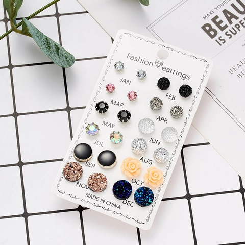 Modische Legierung Strass Harz Blume Herz Stern Ohrstecker Mit Keramikstift Geometrischer Schmuck Für Damen Geschenk