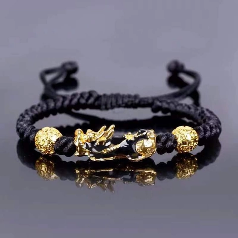 PiXiu Bracelet Hand-woven Red Black String Sand Gold Beads Wealth Luck Adjustable Unisex Jewelry Charm