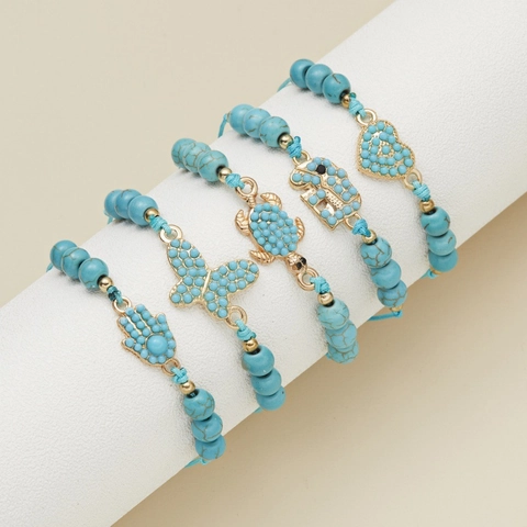 Türkis Perlen Gewebtes Armband Verstellbar Schildkröte Elefant Schmetterling Herz Anhänger Wunschschmuck Für Damen Geschenk