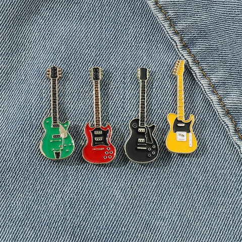 Creatieve Elektrische Gitaar Emaille Broche Pin Legering Metaal Muziekinstrument Badge Decoratie Voor Kleding Tassen Sieraden Cadeau
