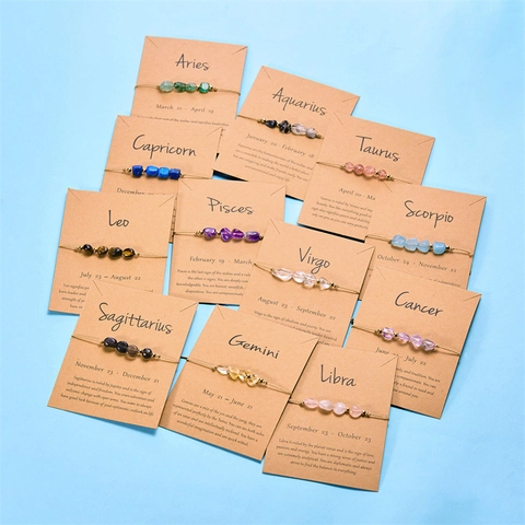 Handgefertigtes Naturstein Zwölf Sternbilder Armband Für Damen Verstellbares Geflochtenes Seil Sternzeichen Wunschkarte Armband Schmuck Geschenk