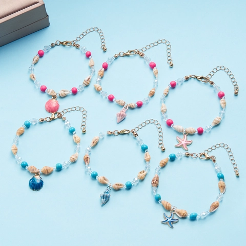 Bohemian Ocean Shell Conch Starfish Beaded Bracelet For Women Summer Beach Alloy Turquoise Crystal Bracelet Jewelry Gift