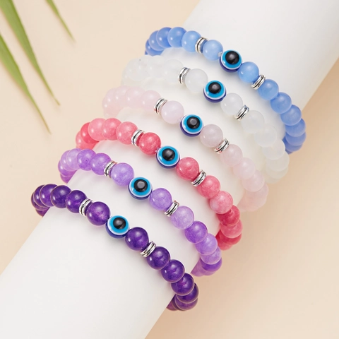 Evil Eye Beaded Bracelet For Men Women Handmade Glass Natural Stone Lucky Charm Protection Jewelry Elastic Wristband
