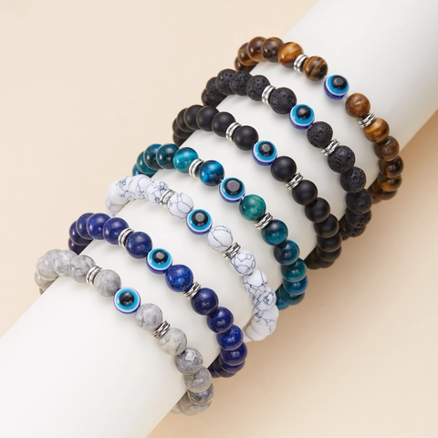 Evil Eye Beaded Bracelet For Men Women Handmade Glass Natural Stone Lucky Charm Protection Jewelry Elastic Wristband