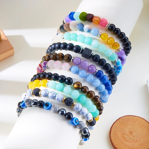 Bracciale Di Perline In Pietra Naturale Elastico Occhio Di Tigre Roccia Lavica Occhio Di Bue Chakra Gioielli