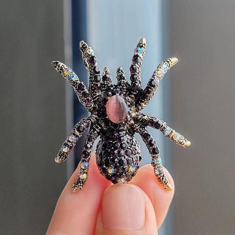 Spilla a Forma di Ragno Gotico Vintage per Donna Halloween Cristallo Strass Lega Animale Spilla per Cappotto Abbigliamento Accessori Regalo