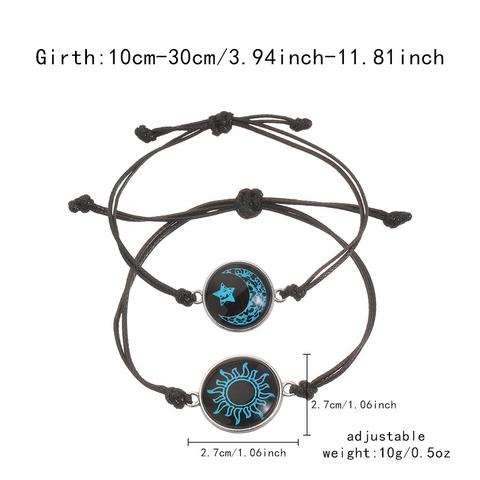 Luminous Sun And Moon Couple Bracelets Handmade Braided Rope Glow In The Dark Adjustable Matching Jewelry Gifts For Lovers