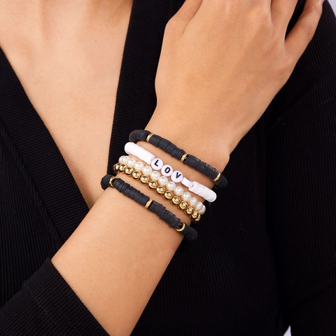 MAMA LOVE Geschichtet Armband-Set Herz Heishi Perlen Polymer-Ton Künstliche Perle Legierung Strass Schmuck Geschenk Für Damen