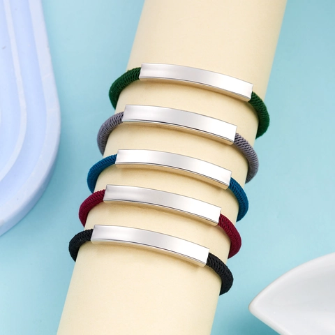Minimalistisches Edelstahl Geflochtenes Seil Armband Mit Polierter Gravierbarer Metallplatte Verstellbarer Schmuck Für Damen Herren