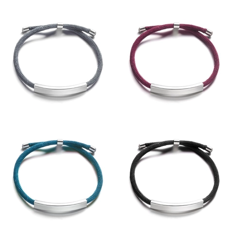 Minimalistisches Edelstahl Geflochtenes Seil Armband Mit Polierter Gravierbarer Metallplatte Verstellbarer Schmuck Für Damen Herren