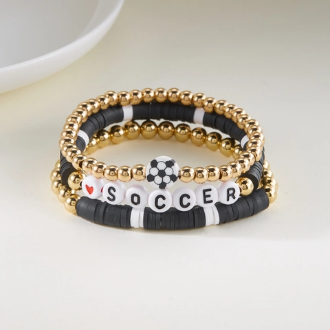 Sport Thema Kralen Armband Set Legering Goud Kralen Heishi Polymeerklei Letter Voetbal Basketbal Sieraden Voor Unisex