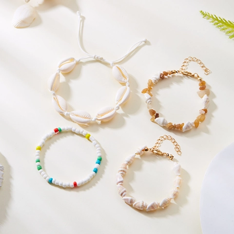 Boho Muschel Perlen Stein Mehrlagige Armband Kollektion Für Damen Strand Urlaub Handgefertigter Ethno Modeschmuck Geschenk