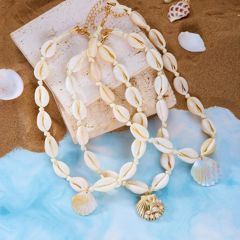 Collana di Conchiglie Naturali Bohemienne per Donna Estate Spiaggia Stile Oceano Conchiglia Cauri Lega Stella Marina Perla Artificiale Ciondolo Gioielli