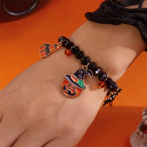 Pulsera de Cuentas de Halloween Aleación Calabaza Fantasma Araña Murciélago Colgante Pulsera Joyería Festiva para Mujeres Hombres Regalo de Fiesta