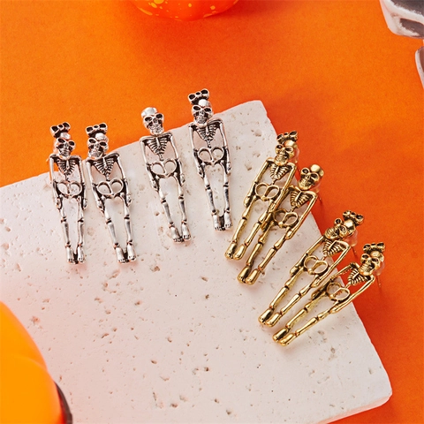 Gothic Halloween Skelett Geist Tropfen Ohrringe Legierung Vintage Gold Silber Skelett Ohrringe Für Herren Damen Halloween Party Schmuck