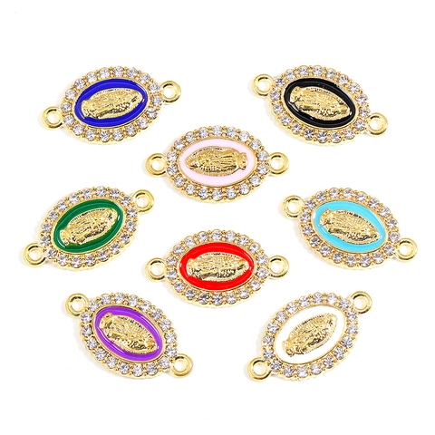 Pendentif Religieux Vintage Notre-Dame De Guadalupe Vierge Marie En Émail Strass Alliage Connecteur Pour Bijoux DIY Collier