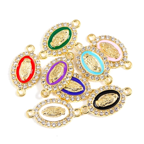 Pendentif Religieux Vintage Notre-Dame De Guadalupe Vierge Marie En Émail Strass Alliage Connecteur Pour Bijoux DIY Collier