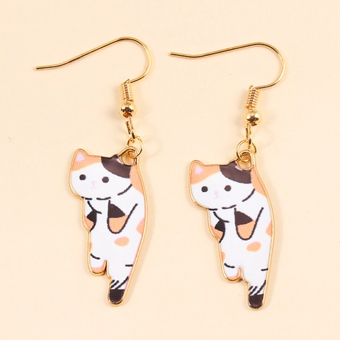 Cute Alloy Enamel Cartoon Cat Drop Earrings For Women Sweet Animal Drip Oil Kitten Hook Earrings Daily Jewelry Gift