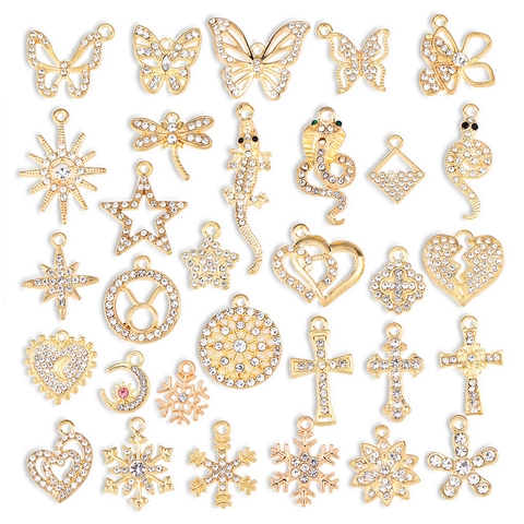 Pendentifs en Alliage de Strass pour la Fabrication de Bijoux DIY Papillon Cœur Flocon de Neige Croix Étoile Serpent pour Collier