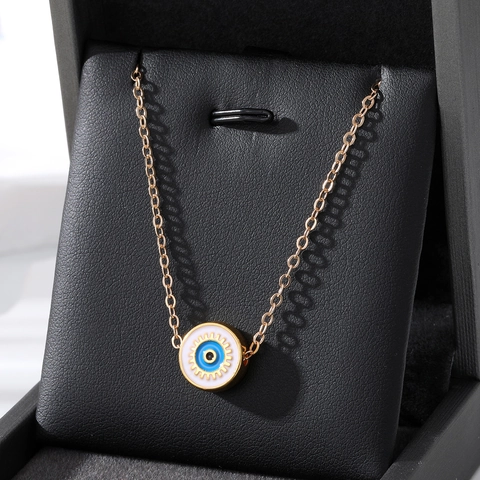 Vintage Turkish Evil Eye Pendant Necklace For Women Men Gold Plated Alloy Enamel Round Eye Beads Clavicle Chain Jewelry