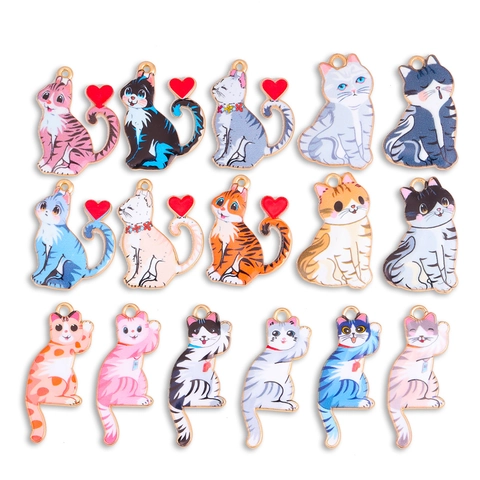 Pendentifs en Alliage de Chat de Dessin Animé à l'Huile pour Bijoux DIY Breloques Chaton pour Collier Bracelet Femme Bijoux