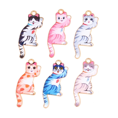 Pendentifs en Alliage de Chat de Dessin Animé à l'Huile pour Bijoux DIY Breloques Chaton pour Collier Bracelet Femme Bijoux