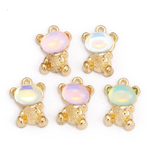 Pendentifs Ours en Alliage Avec Incrustation de Résine Irisée Animal Mignon DIY Accessoire de Fabrication de Bijoux Collier Boucles d'Oreilles