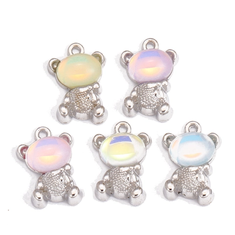 Pendentifs Ours en Alliage Avec Incrustation de Résine Irisée Animal Mignon DIY Accessoire de Fabrication de Bijoux Collier Boucles d'Oreilles