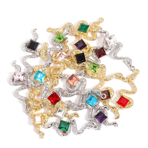 Legering Slang Hanger Voor DIY Sieraden Maken Westerse Stijl Slang Bedeltjes Met Vierkante Strass Kleurrijke Sieraden Accessoires
