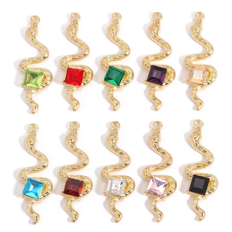 Legering Slang Hanger Voor DIY Sieraden Maken Westerse Stijl Slang Bedeltjes Met Vierkante Strass Kleurrijke Sieraden Accessoires