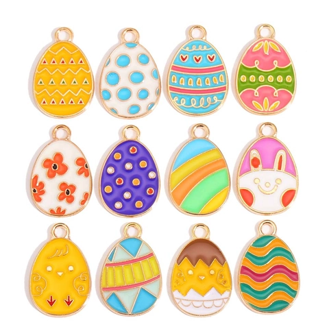 Easter Egg Alloy Enamel Charms For DIY Jewelry Making Cartoon Bunny Chick Pattern Pendants Holiday Decoration Handicraft Accessory
