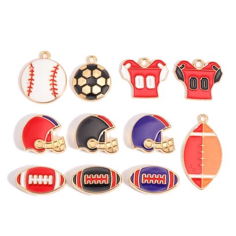 Sport Theme Alloy Enamel Pendants Football Baseball Rugby Helmet Jersey Design DIY Jewelry Making Charms For Keychains