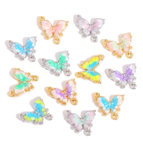 Accessoire Bijoux DIY Pendentif Connecteur Papillon Alliage Émail Dégradé Coloré Double Boucle Pour Bracelet Collier Artisanat Femme