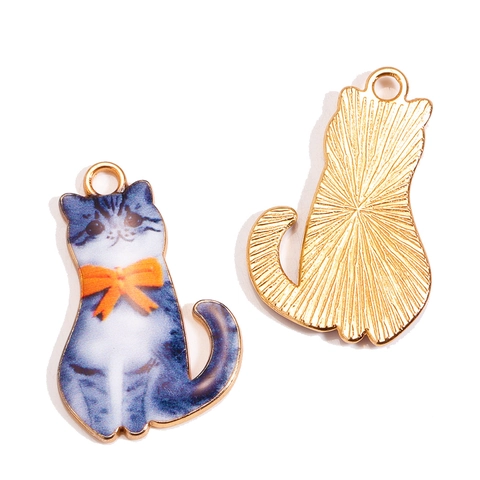 DIY Pendentifs Chat Dessin Animé Alliage Imprimé Charmes Chatton Mignon pour Création Bijoux Boucles d'Oreilles Porte-Clés Accessoires Cheveux