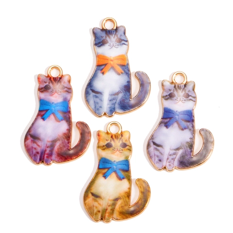 DIY Pendentifs Chat Dessin Animé Alliage Imprimé Charmes Chatton Mignon pour Création Bijoux Boucles d'Oreilles Porte-Clés Accessoires Cheveux