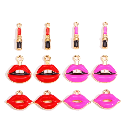 Emaille Lippen Lippenstift Legering Hangers Voor Sieraden Maken DIY Mond Bedeltjes Verguld Metaal Accessoire Voor Sleutelhangers Oorbellen