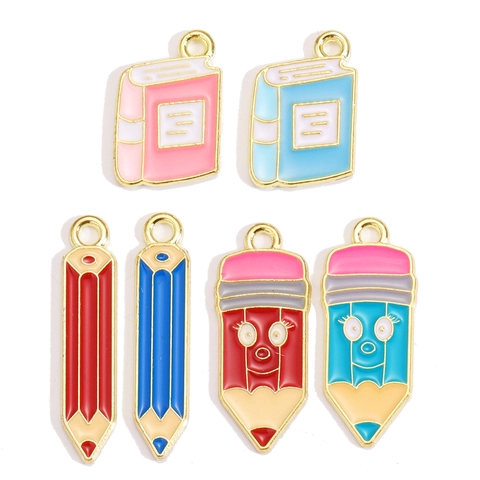 Cartoon Enamel Alloy Pencil Book Charms For DIY Jewelry Making Keychain Necklace Earrings Cute Stationery Accessory Pendants