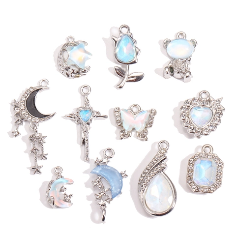 Y2K Legierung Herz Mond Schmetterling Bär Kreuz Zirkonia Anhänger DIY Schmuckherstellung Schillernde Opal Effekt Charms