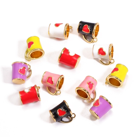 Creative 3D Enamel Coffee Cup Heart Alloy Pendant DIY Charm For Jewelry Making Keychain Accessory Small Cup Hanging Ornament