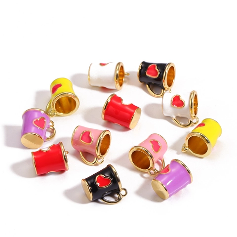 Creative 3D Enamel Coffee Cup Heart Alloy Pendant DIY Charm For Jewelry Making Keychain Accessory Small Cup Hanging Ornament