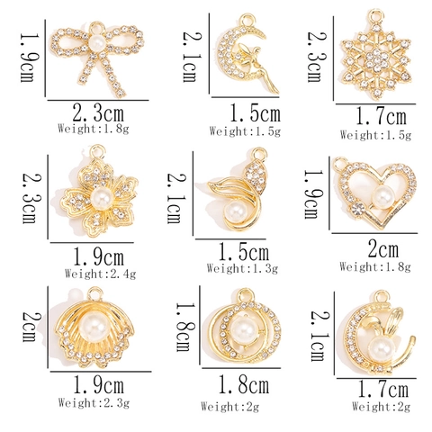 Alloy Faux Artificial Pearl Rhinestone DIY Pendant Charms Bow Heart Shell For Jewelry Making Handmade Craft Necklace Accessories