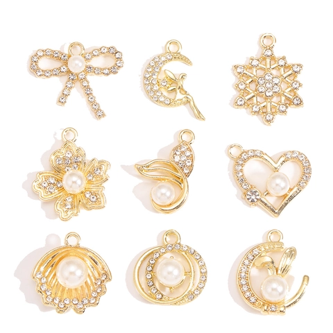 Alloy Faux Artificial Pearl Rhinestone DIY Pendant Charms Bow Heart Shell For Jewelry Making Handmade Craft Necklace Accessories