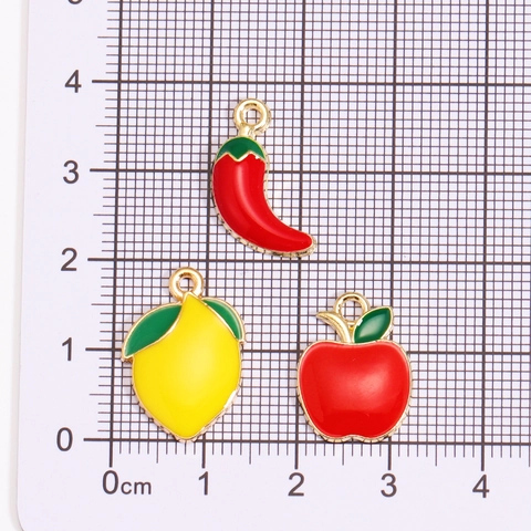 Alloy Enamel Fruit Vegetable Charms Apple Lemon Chili Pendants For DIY Earring Necklace Jewelry Making Craft Accessories