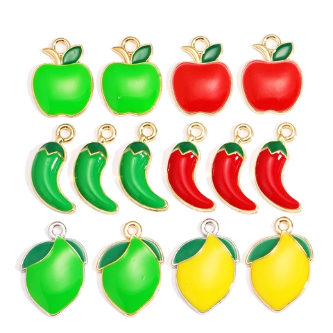 Alloy Enamel Fruit Vegetable Charms Apple Lemon Chili Pendants For DIY Earring Necklace Jewelry Making Craft Accessories