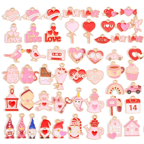 Alloy Enamel Valentine's Day Charms For Jewelry Making Heart Lip Gnome Pendant DIY Earrings Bracelet Necklace Accessory