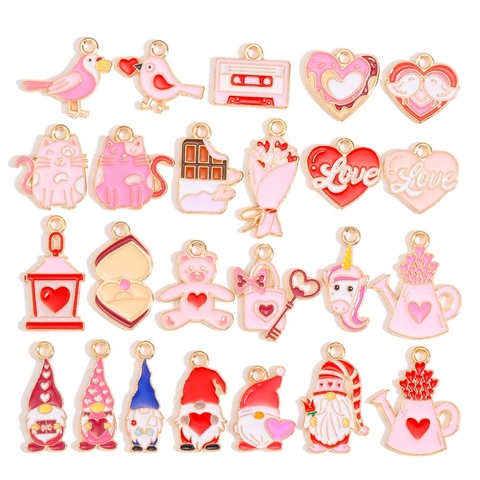 Mixed Valentine's Day Alloy Enamel Charms Set Heart Love Letter Cupid Pendants Only For DIY Bracelet Necklace Jewelry Making