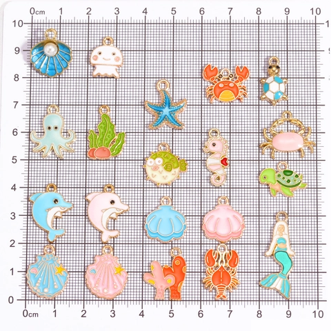 Ocean Series Alloy Enamel Charms For Jewelry Making Marine Animals Shell Starfish Mermaid DIY Pendants Handicraft Accessories