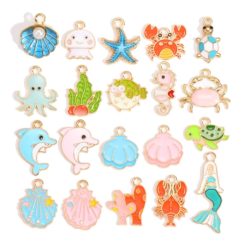 Ocean Series Alloy Enamel Charms For Jewelry Making Marine Animals Shell Starfish Mermaid DIY Pendants Handicraft Accessories