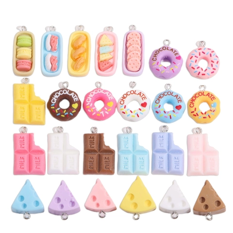 DIY Simulation Food Resin Pendants For Jewelry Making Colorful Donut Chocolate Cheese Macaron Charms Keychain Accessories