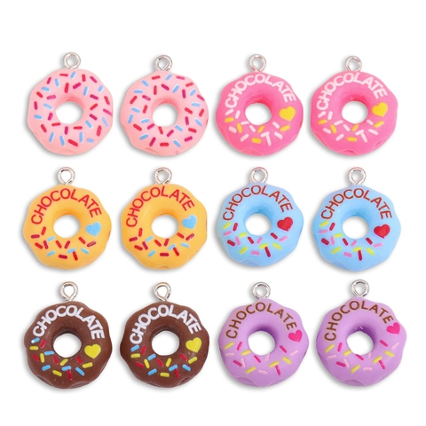Sweet Zinc Alloy Donut Pendants For DIY Jewelry Making Colorful Food Shaped Heart Charms For Bag Keychain Accessories